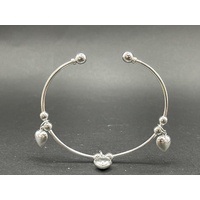 Ladies 925 Sterling Silver Cuff Bangle with Heart Charms (NEW)