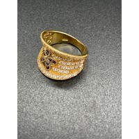 Ladies 18ct Yellow Gold Flower Design CZ Ring (Pre-Owned)
