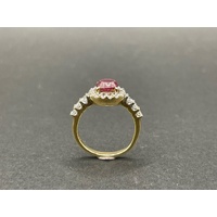Ladies 9ct Yellow Gold Red Gemstone and CZ Ring