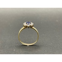 Ladies 9ct Yellow Gold Blue Gemstone and CZ Ring