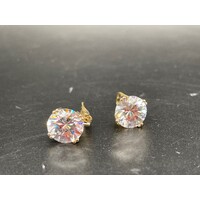 Unisex 9ct Yellow Gold CZ Clip On Stud Earrings (Pre-Owned)