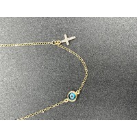 Ladies9ct Yellow Cable Link Evileye & Cross Charm Necklace (Pre-Owned)
