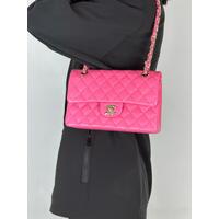 Chanel Dark Pink Quilted Grained Caviar Medium Handbag Double Flap 