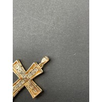 Unisex 9ct Yellow Gold Diamond Cross Pendant (Pre-Owned)