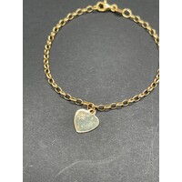 Ladies 9ct Yellow Gold Belcher Link Heart Charm Bracelet (Pre-Owned)
