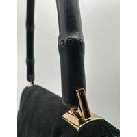 Gucci Top Flap Suede Bamboo Handle Handbag for Women in Black Finish
