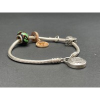 Ladies 925 Sterling Silver Snake Link Charm Bracelet (Pre-Owned)