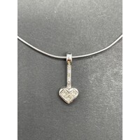 Ladies 14ct White Gold Snake Link Necklace & Diamond Heart Pendant (Pre-Owned)