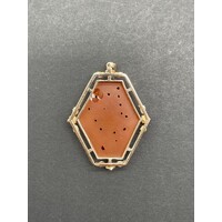 Ladies 9ct Yellow Gold Red Jade Pendant (Pre-Owned)
