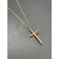 Ladies 18ct Yellow Gold Box Link Necklace & Crucifix Pendant (Pre-Owned)