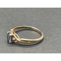 Ladies 9ct Yellow Gold Blue Stone Ring (Pre-Owned)