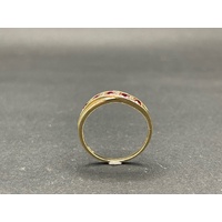 Ladies 9ct Yellow Gold Red Gemstones and Diamond Ring