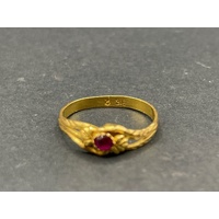 Ladies 21ct Yellow Gold Red Gemstone Ring