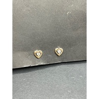 Ladies 9ct Yellow Gold Heart Shape Stud Earrings