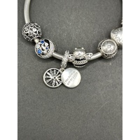 Ladies 925 Sterling Silver Round Bangle And Charms