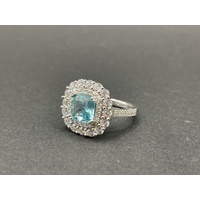 Ladies 925 Sterling Silver Aqua Gemstone Ring