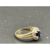Ladies 9ct Yellow Gold Blue Gemstones and Diamonds Ring