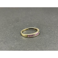 Ladies 9ct Yellow Gold Pink Gemstones and Diamonds Ring