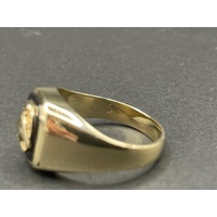 Men's 9ct Yellow Gold Horse Head and Shoe Black Gemstone Ring