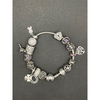 Ladies 925 Sterling Silver Snake Link Bracelet and Charms