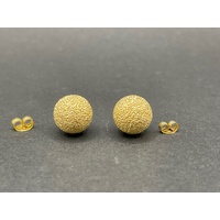 Ladies 18ct Yellow Gold Sandblast Ball Stud Earrings