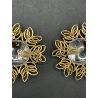 Ladies 18ct Two Tone Gold Flower Stud Earrings