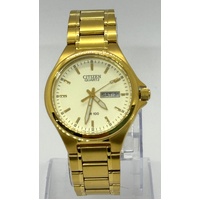 Citizen Gold Tone Stainless Steel Quartz Day Date Analog Display Mens Watch