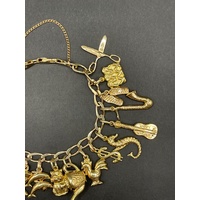 Ladies 9ct Yellow Gold Oval Curb Link Charm Bracelet