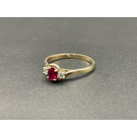 Ladies 9ct Yellow Gold Red Gemstone and Diamond Ring