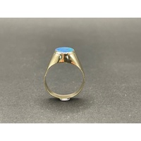 Mens 9ct Yellow Gold Blue Opal Ring