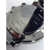 Gucci G-Chrono 101M Mens Chronograph Stainless Steel Swiss Watch Black Bracelet