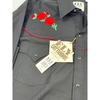 Ely Cattleman Western Shirt XL Black Embroidered Rose Pearl Snap 15203954-BK