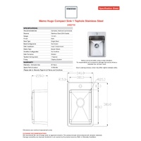 Memo Hugo Compact Sink 1 Taphole Stainless Steel 2402710 346x506x220mm