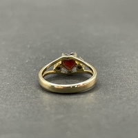 Ladies 14ct Yellow Gold Red Heart Shape Gemstone Ring