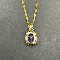 Ladies 18ct Yellow Gold Tight Curb Link & Oval Purple Pendant