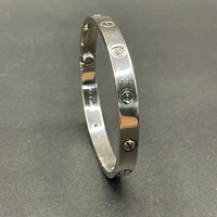 Large View Ladies 18ct Solid White Gold Diamond Oval Bangle