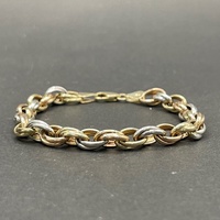 Large View Ladies 9ct Three Tone Gold Oval Belcher Link Bracelet