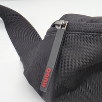 Hugo Mens Waist Belt Bag Black Matte Fabric with Red Logo