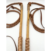Large View Hide Stockwhips Pair 4 Plait 6ft Leather Whips Dual Training Whips