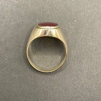 Mens 9ct Yellow Gold Red Gemstone Ring