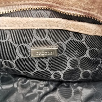 Oroton Suede Round Shoulder Bag Chain Strap Emblem Design Vintage Style