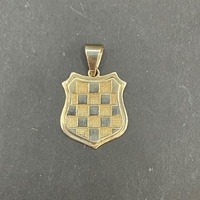 Unisex 9ct Yellow Gold Checkered Shield Pendant