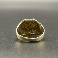 Mens 9ct Yellow Gold Checkered Shield Ring