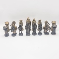 Vintage Metal Chess Set Brass Bronze Chessmen 32 Piece Mid Century