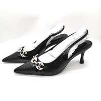 Alias Mae Amber Black Crinkle Patent Leather Slingback Shoes Size 41