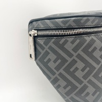 Fendi Diagonal Belt Bag Grey FF Textured Fabric Black Leather Italy