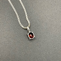 Ladies 925 Sterling Silver Box Link & Red Gemstone Necklace