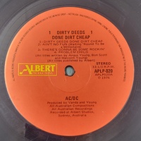 AC/DC Dirty Deeds Done Dirt Cheap 1987 Reissue Australian Vinyl LP APLP-020