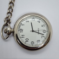 Silver Tone Quartz Fob Pocket Watch with Curb Chain and Military Dial