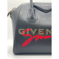 Givenchy Antigona Small Signature Series Black Leather Red Logo Bag MPD1119